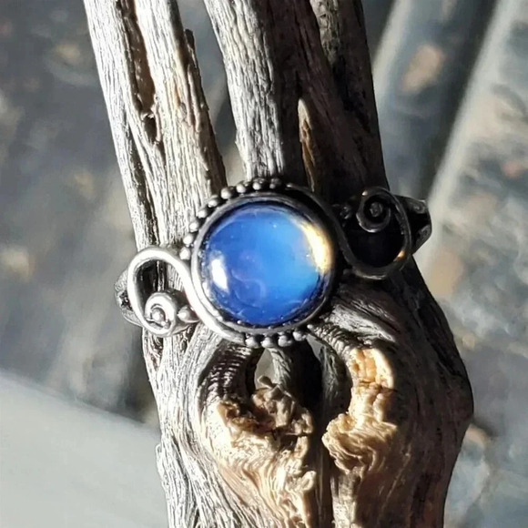Artisan India Opalite 925 Sterling Silver Plated Gemstone Ring Size 7.5 - Picture 1 of 9